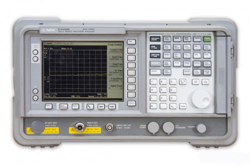 Agilent E4402B Spectrum Analyzer 9KHz -3GHz (Used) E4402B   Product Information

  ANALYZER, SPECTRUM, 9KHZ to 3GHZ
  Spectrum Analyzer Type: Bench
  Frequency Measuring Range: 9kHz to 3GHz
  Sensitivity dBm: -139dBm
  External Height: 222mm
  External Width: 416mm
  External Depth: 409mm
  Weight: 15.5kg
  Amplitude Range: 75dB 

Options Installed:

1D5 - High stability frequency reference
1D6 - Time-gated spectrum analysis
1DR - Narrow resolution bandwidths (1Hz)
229  - Modulation analysis measurement personality fixed perpetual license pre-installed
B7D - Digital signal processing and fast ADC
B7E - RF communications hardware
