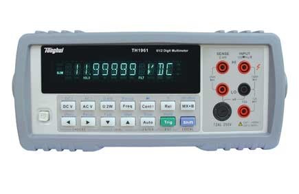 TH1961  6 1/2-digit true-RMS digital multimeter  The TH1961 is a high speed、high accuracy , 1,200,000 counts meter that meets the measurement needs of voltage、current and resistor. Its outstanding performances, such as high Reading Rate ( Max . 40 Readings/ Second ) ,and DC Voltage measurement accuracy up to 0.0035%, provides an ideal cost-effective option for customer. 
