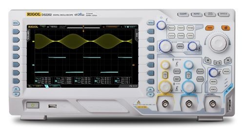 Rigol  DS2102A-S, Waveform Gen, BND-DS2000A 
High quality 2 channel DSO with 100MHz bandwidth and 2GSa/s.


Up to 300 MHz bandwidth
2 GSa/s sample rate
14 million memory points, standard
65,000 Waveforms per second
Original Ultravision technology
Hardware allows for real-time, continuous waveform recording and waveform analysis

