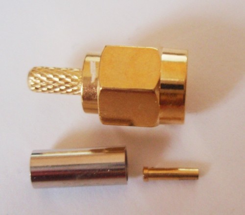 RP-SMA Plug Crimp RG316/ RG174 Straight Connector 50ohm   RP-SMA Plug Crimp for RG316 RG174 Straight Connector 50ohm - Gold platedFor LMR100, RG174, RG316 and low loss 100 cableImpedance : 50 Ohm Frequency
Range: For RG-402 &amp; RG405 semi-rigid cable 0 to 18.0 Ghz, For
flexible cable max operation frequency of cable per MIL-C-17
