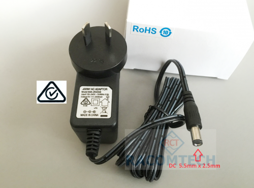 AC 100V-240V Adapter DC 5V 2.5A AU Switching Power Supply 2.5A 5.5mm x 2.5mm 100V - 240V AC to DC power Adapter Charger
Input : 100V-240V   500mA  50/60Hz
Output : DC 5V / 2500mA 
Out put adapter jack size : 5.5mm x 2.5mm
the adapters Connector  inside positive (+)  outside  negative (-)
Length of the cable: 180CM
AU  Electrical  Approval Certificate
pack: 1pcs AU Power Supply