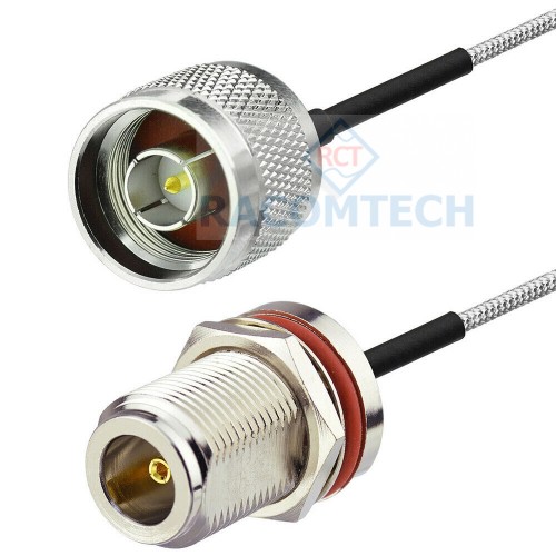 N Bulkhead Socket to N male RG402 Semi Rigid / Flexible Cable RoHS RG 402 cable with N BH  and N Male, 0.141 semi rigid cable with N BH and N male  