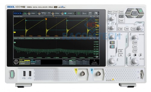 Rigol  DHO1102  100MHz 2 GSa/s  12 Bit  50MPTS  2 channel oscilloscope with 100 MHz Bandwidth, 2 GSa/s sample rate, 12 Bit A/D converter, 50 Mpts memory depth and a 25.7 cm touchdisplay 1280x800 pixel. Serial decoders for I²C, SPI, RS232/UART and CAN are already included
