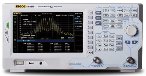 Rigol DSA875 Spectrum Analyzer 9KHz - 7.5GHz  DSA875 Spectrum Analyzer 

DSA875  series is one of RIGOL's compact size, light weight economic spectrum analyzers, the digital IF technology
guarantees its reliability and performance to meet the most demanding RF applications.