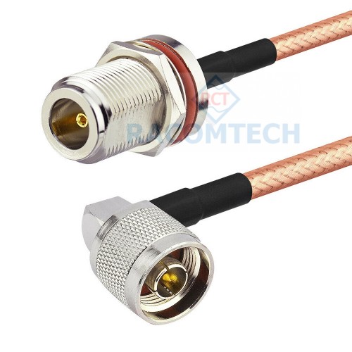  RG142 Cable   N / Male (Right angle) - N / BH ( bulkhead Jack) High quality RG142/U Mil cable assembly with Mil quality N type connector male )RA) and N type Bulkhead socket.