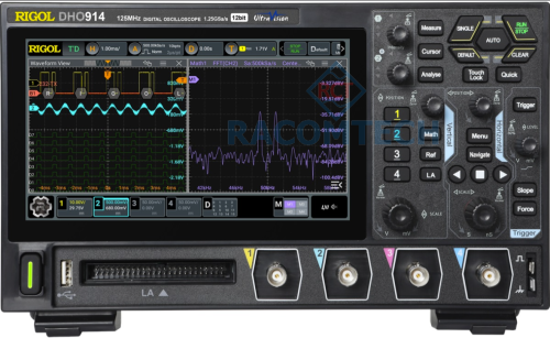 Rigol  DHO914  125MHz, 4CH, 1.25GS/s, 12 BIT Oscilloscope The DHO-900 series supports 16 digital channels. One instrument can make an analysis on both analog and digital signals to meet the embedded design and test scenarios. With an affordable price, you can access auto serial and parallel bus analysis, bode plot analysis, and other functions to meet test demands in R&D,
education, and scientific research.
