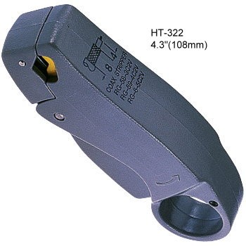 HT322  Coaxial Cable Stripping Tool RG58, RG59,  RG6,  LMR195, LMR240 - 3 blades The stripping diagram on the top of the stripper makes it quick to select the proper tool forthe coaxial cable you're using. Can be used for RG58 RG59 RG62 RG6 cables
 